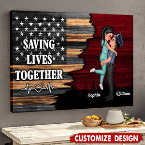 Hero Couple Nation Flag Gift by Occupation Personalized Poster, Anniversary Gift for Couple