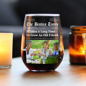 The Besties Times - Personalized Wine Glass, Newspaper Wine Glass Gift For Bestie BFF