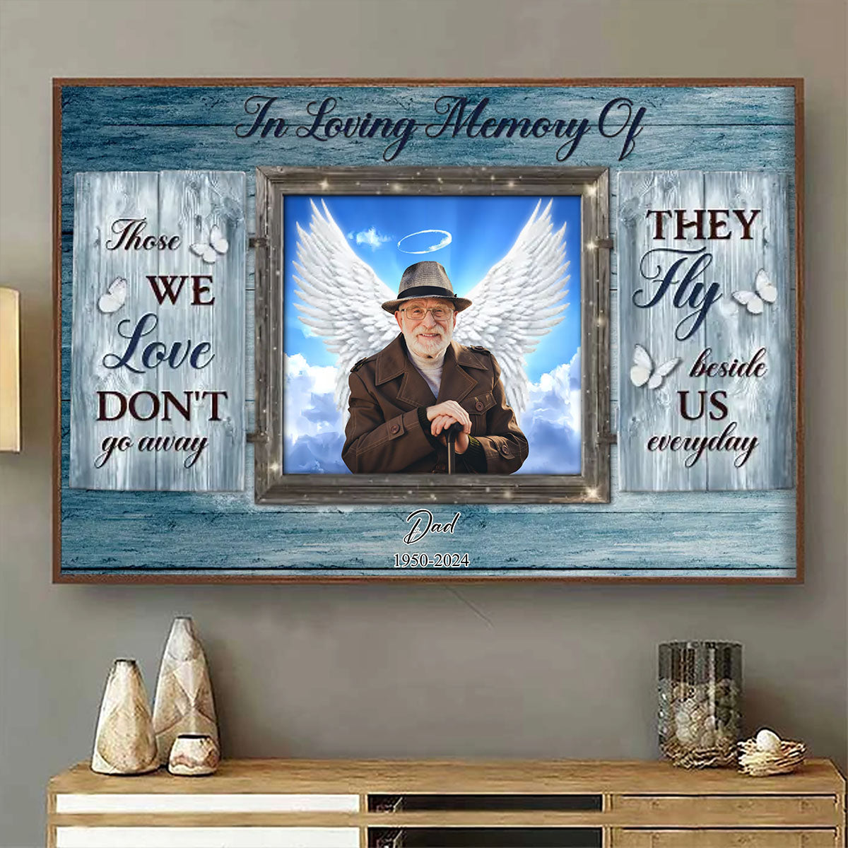 Personalized Remembrance Gift, In Loving Memory, Gift For Sympathy Angel Wings Canvas