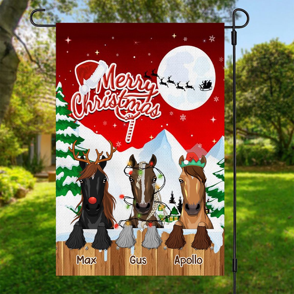 Merry Christmas Personalized Horse Garden Flag - Gift for Horse Lovers