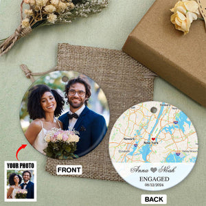 Engagement Ornament - Custom Map & Photo Gift Ceramic Ornament