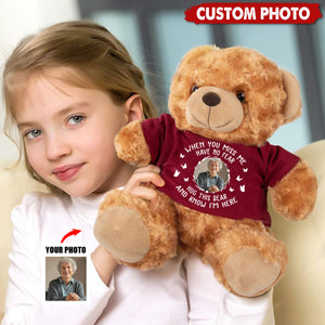 When You Miss Me Hug This Bear - Personalized Cute Plush Stuffed Memory Bear with Photo Shirt Memorial Gift