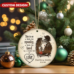 Personalized Skeleton Couple Ceramic Ornament, Skeleton Anniversary Ornament, Gothic Wedding Gift