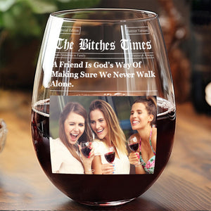 The Besties Times - Personalized Wine Glass, Newspaper Wine Glass Gift For Bestie BFF