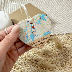 Engagement Ornament - Custom Map Gift Heart-shaped Ceramic Ornament