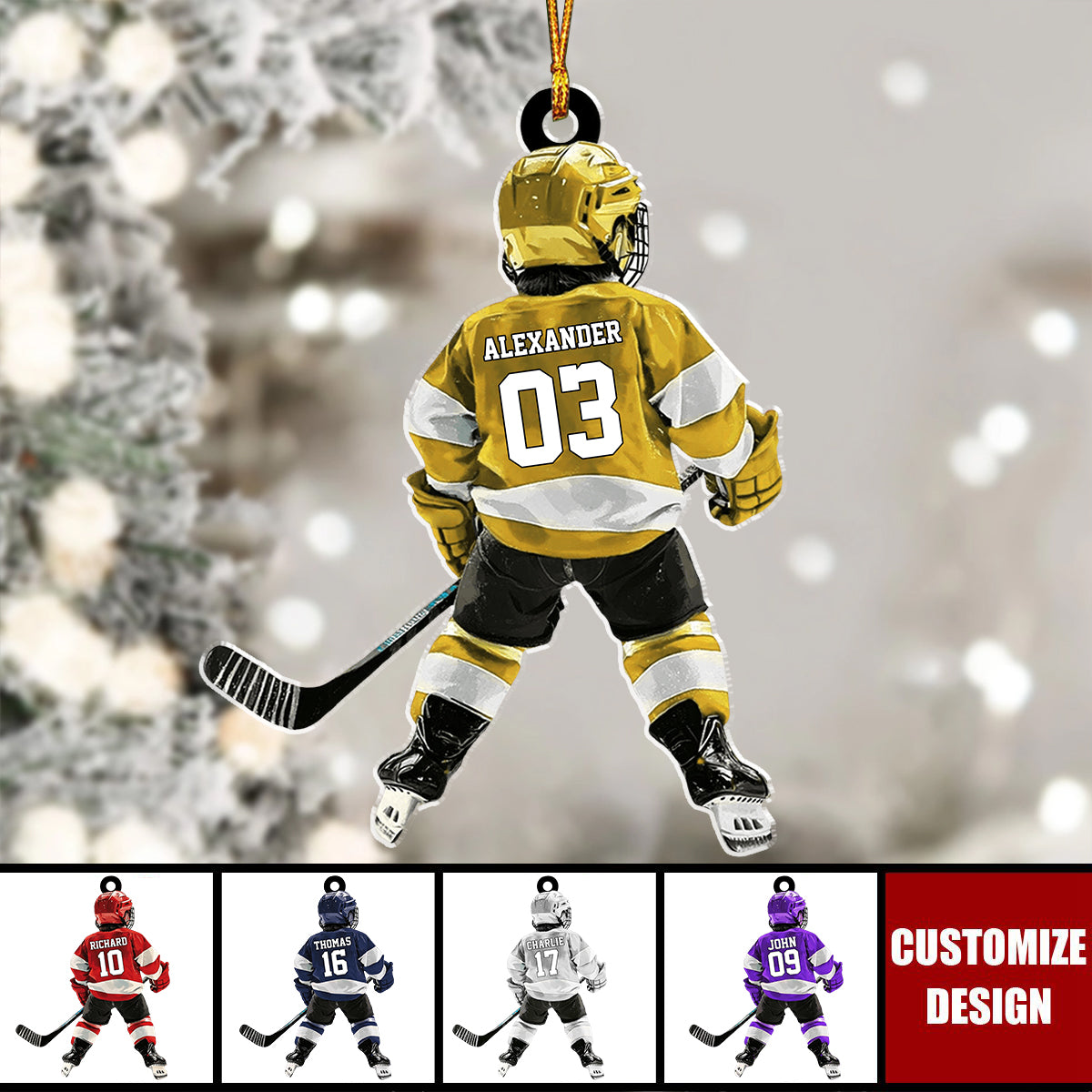 Personalized Kid Hockey Players Christmas Ornament For Hockey Lover