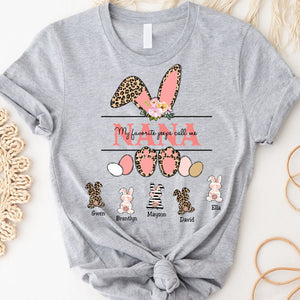 Personalized Grandma Easter Bunny Leopard Print Pure Cotton T-Shirt