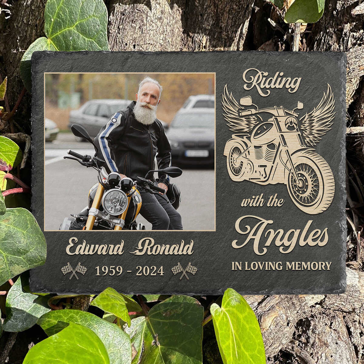 Personalized Motorcycle Memorial Stone Riding With The Angels Keepsake Gift