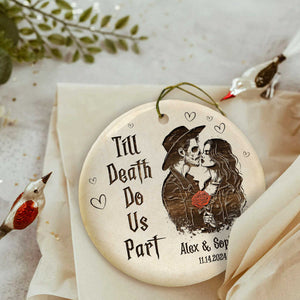 Personalized Skeleton Couple Ceramic Ornament, Skeleton Anniversary Ornament, Gothic Wedding Gift