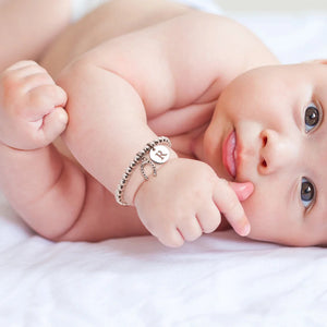 Personalized Lucky Horseshoe Elastic Bead Bracelet with Initial Birthday Baptism Gift for Kids