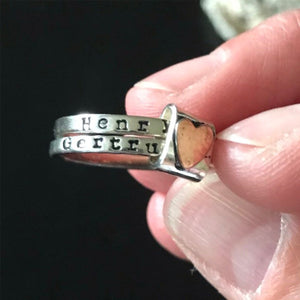 Personalized Mothers Rustic Stacking Rings with Heart