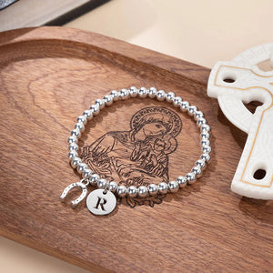 Personalized Lucky Horseshoe Elastic Bead Bracelet with Initial Birthday Baptism Gift for Kids