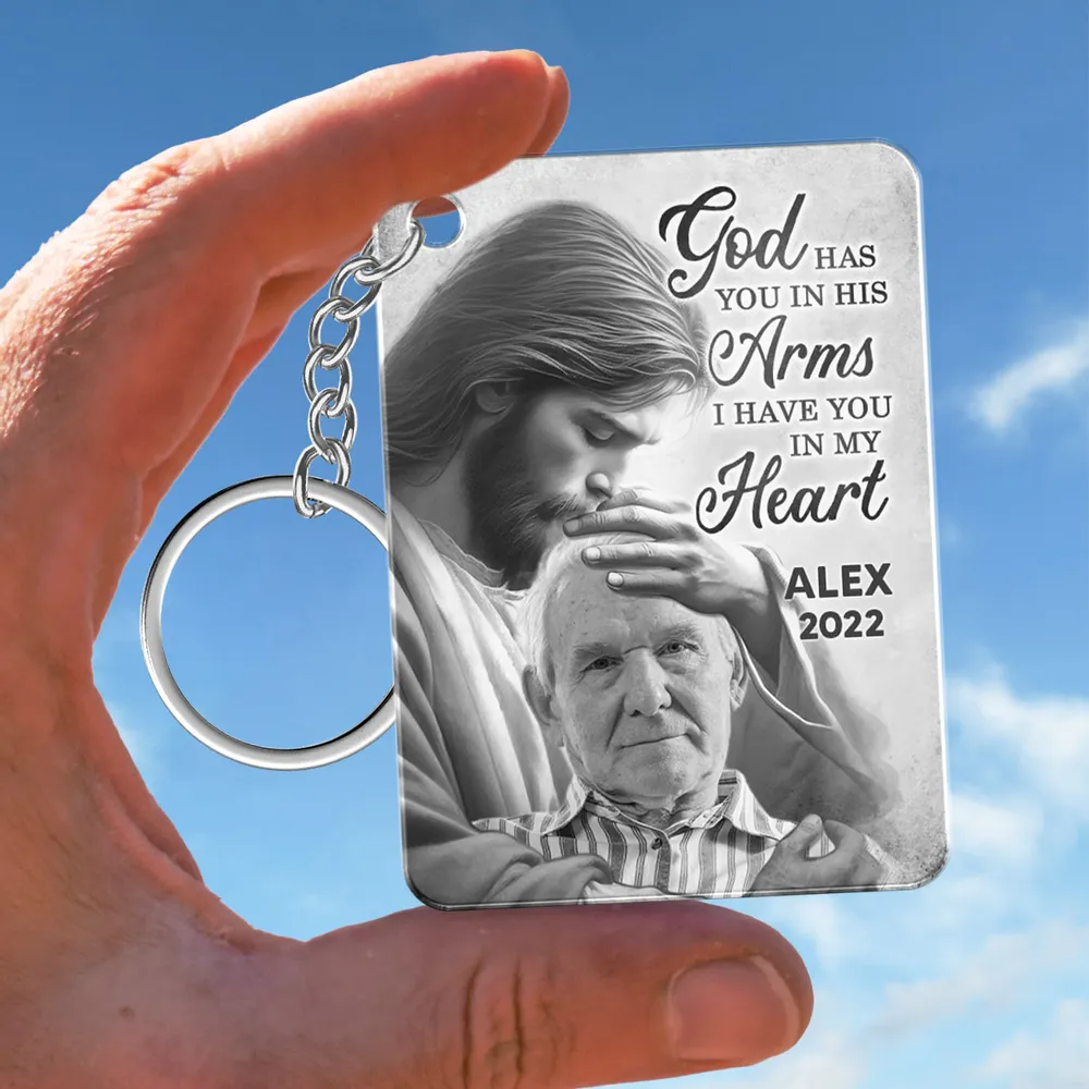 Personalized God Has You In His Arms Memorial Photo Acrylic Keychain