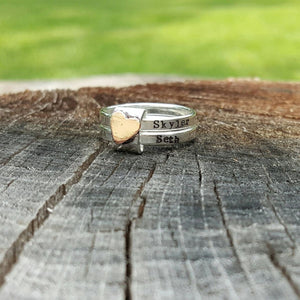 Personalized Mothers Rustic Stacking Rings with Heart