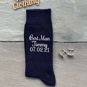 Personalized Dark Navy Groom, Best Man Socks