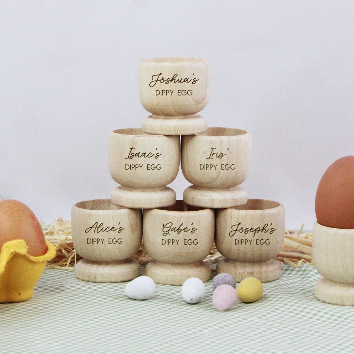 Personalized Wooden Egg Cup with Any Name, Easter Gift for Kids