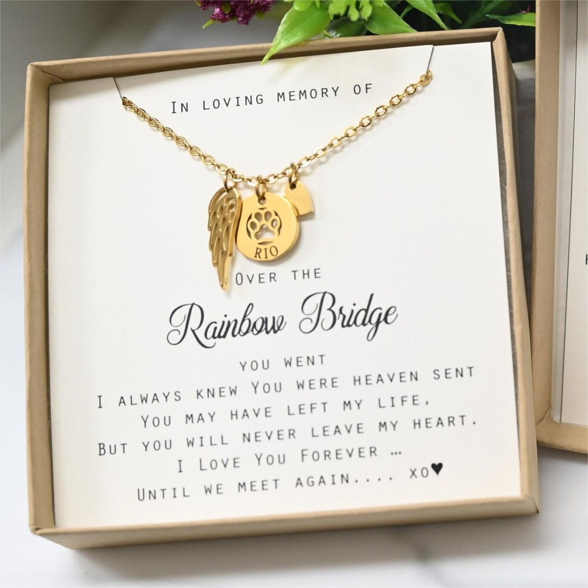 Personalized Rainbow Bridge Loss of Dog Cat Memorial Necklace