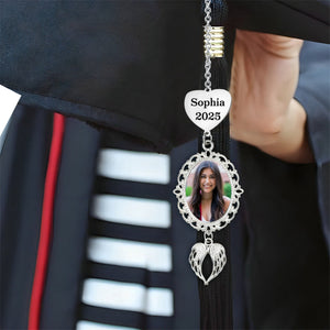 Memorial Photo Tassel Angel Wings Charm - Personalized 2025 Graduation Cap Decoration