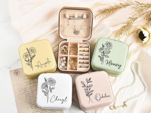 Personalized Name Birth Flower Jewelry Box