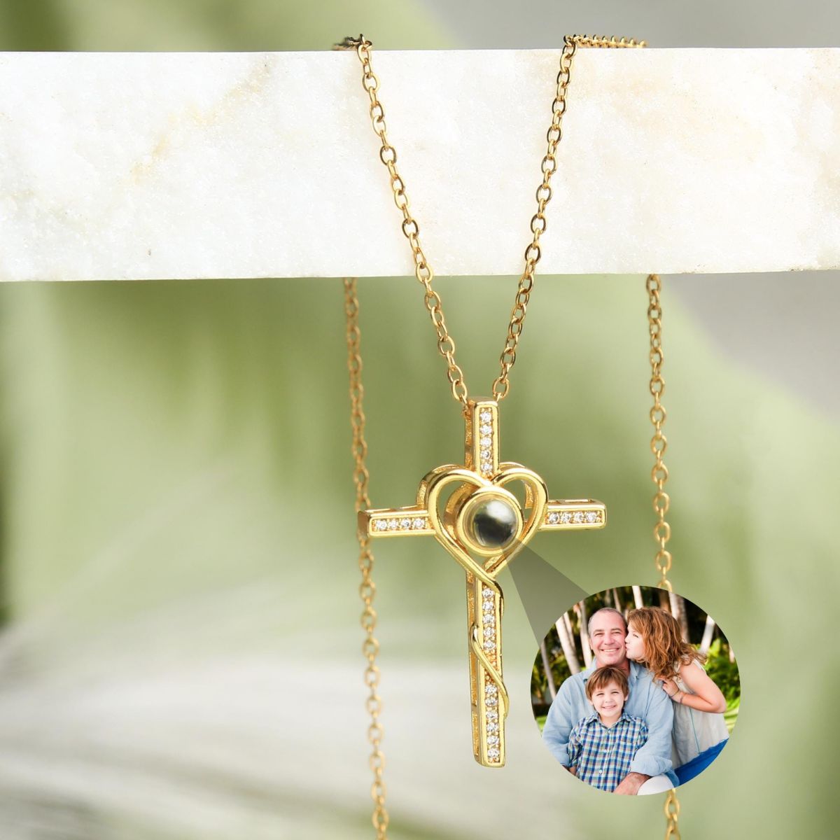 Personalized Memorial Cross Projection Necklace