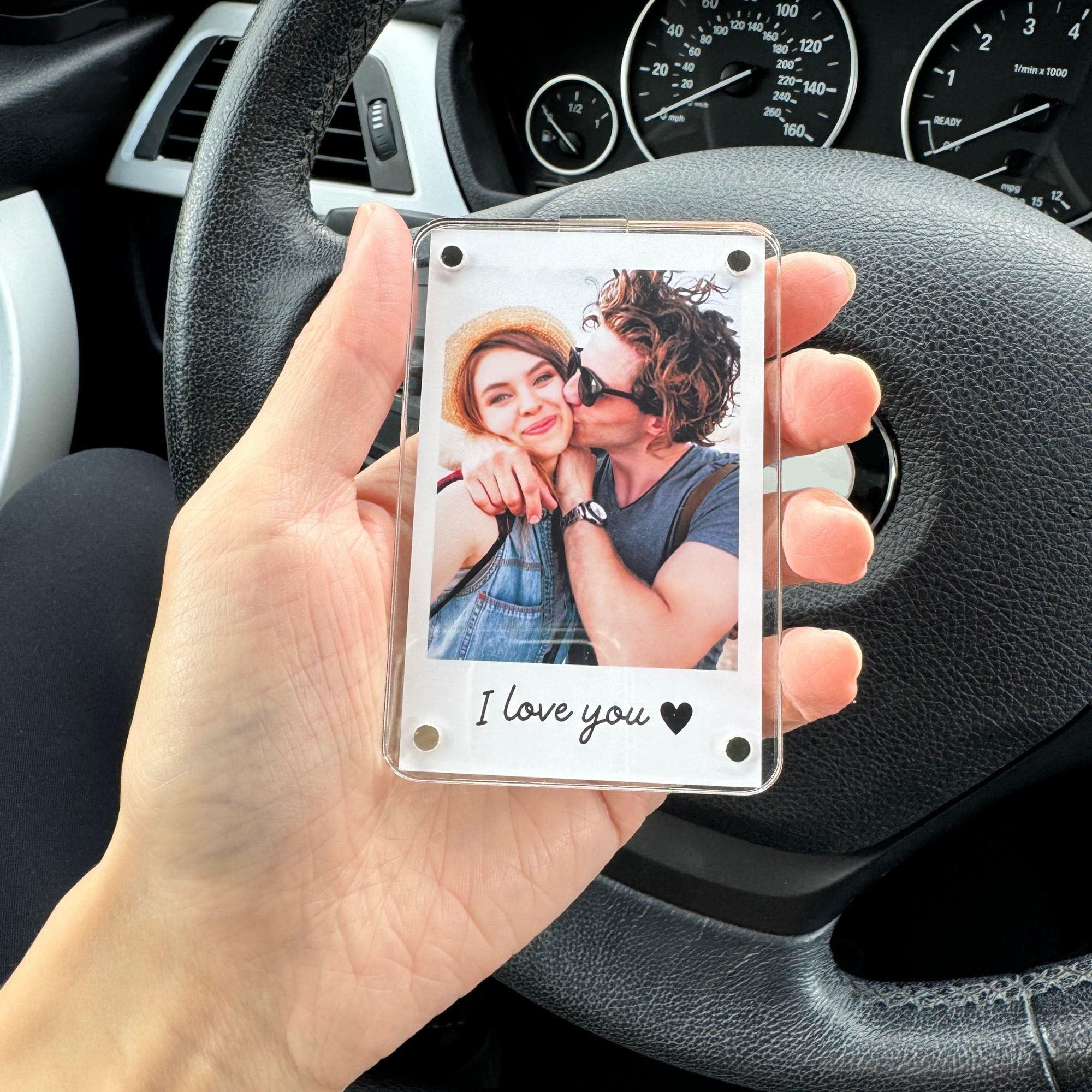 Personalized Custom Photo Acrylic Car Visor Clip, Couples Safe Driving Keepsake