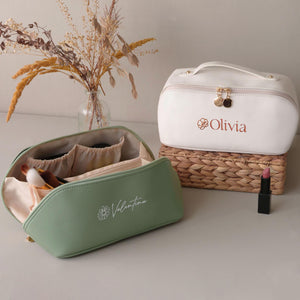 Personalized Large Capacity Leather Makeup Bag, Bridesmaid Gift