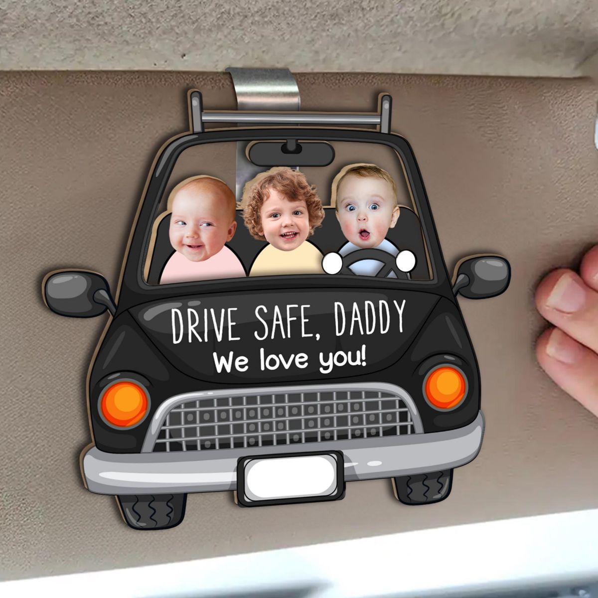 Custom Babies Face Drive Safe - Personalized Wooden Photo Car Visor Clip