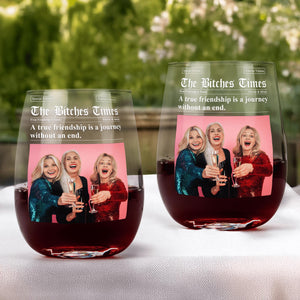 The Besties Times - Personalized Wine Glass, Newspaper Wine Glass Gift For Bestie BFF