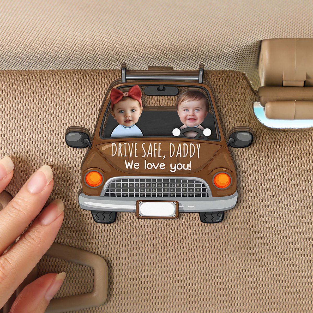 Custom Babies Face Drive Safe - Personalized Wooden Photo Car Visor Clip