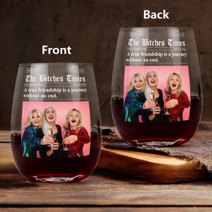 The Besties Times - Personalized Wine Glass, Newspaper Wine Glass Gift For Bestie BFF