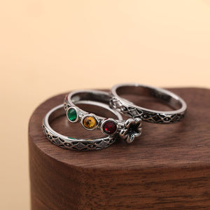 Personalized Multi Birthstone Flower Ring Set