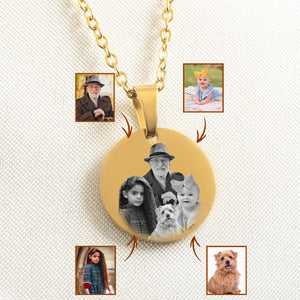 Add Deceased Loved One to Photo,Personalized Family Portrait Memorial Round Necklace