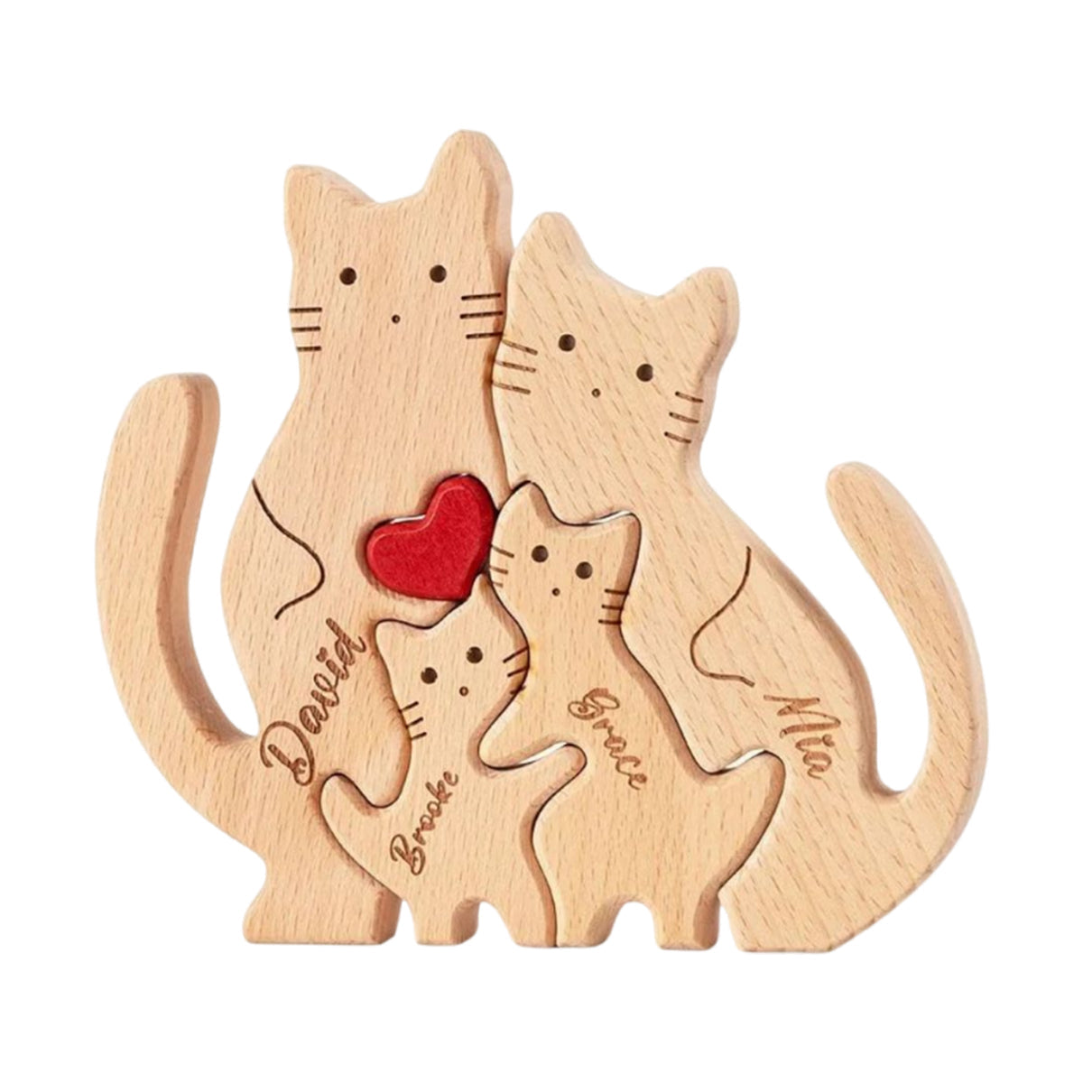 Personalized Wooden Cute Love Hug Cat Family Puzzle