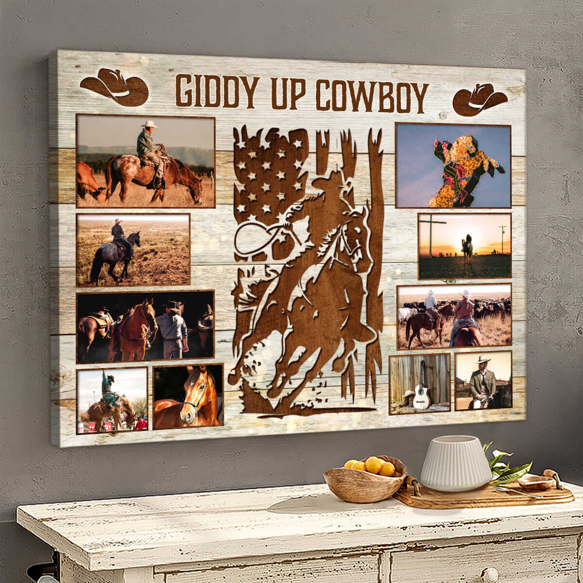 Cowboy Photo Collage - Custom Western Cowboy Riding Horse Canvas