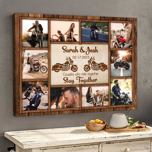 Motorcycle Name Sign, Personalized Couple Photo Collage Poster - Gift for Biker Couple