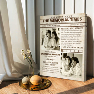 Personalized The Memorial Times Newspaper Canvas Poster