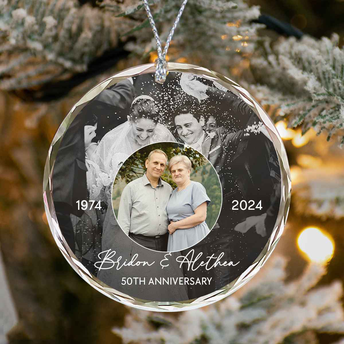 Then and Now Photos Anniversary Ornament, Personalized Wedding Glass Ornament