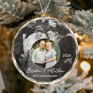 Then and Now Photos Anniversary Ornament, Personalized Wedding Glass Ornament