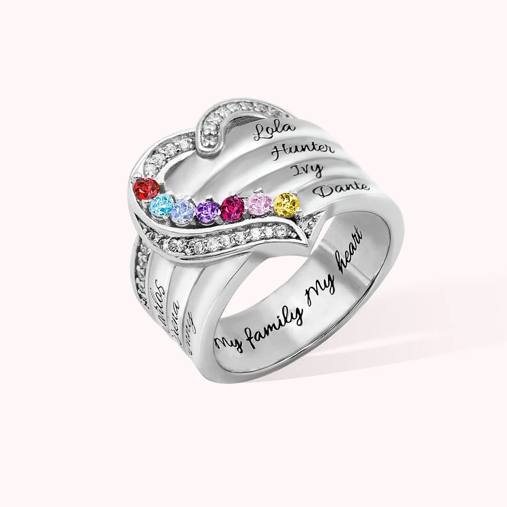 Heart Engraved Name and Birthstone Ring for Women Personalized 925 Sterling Silver Ring