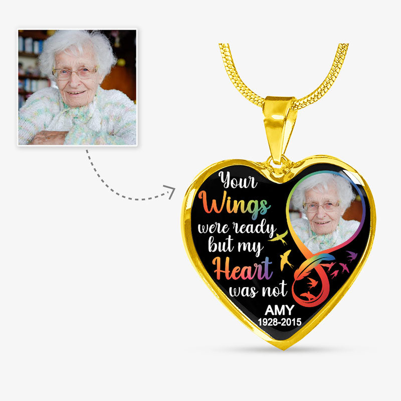 Personalized Your Wings Were Ready Necklace Custom Photo Heart Necklace